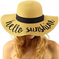 Hello Sunshine Wide Brim 4" Summer Derby Beach Pool Floppy Dress Hat 799705295629 eb-76844158